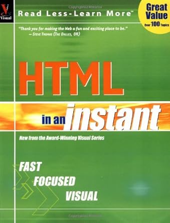 A book cover of HTML in an Instant.